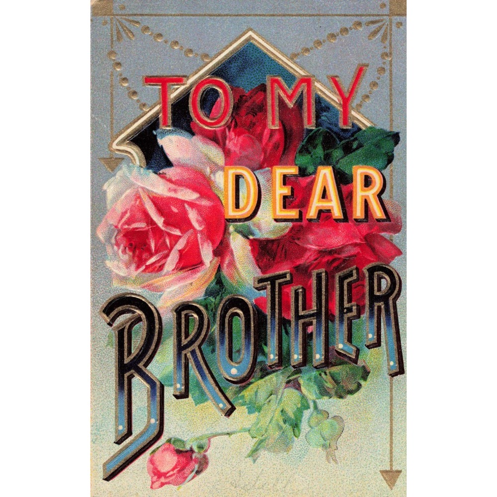 Antique 1909 To My Dear Brother Embossed Postcard Red Roses Printed in Germany - Picture 1 of 2